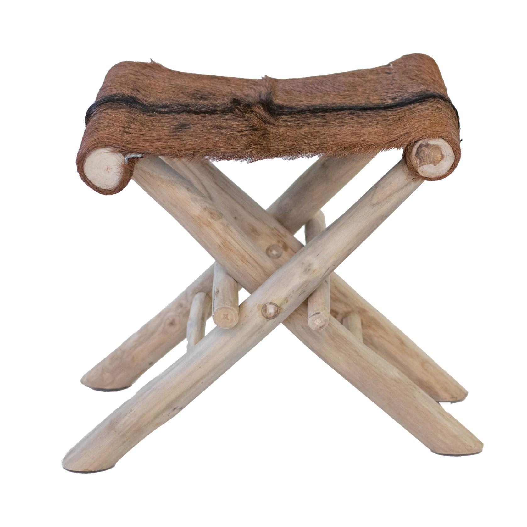 Folding Goatskin Leather Stool gallery detail image