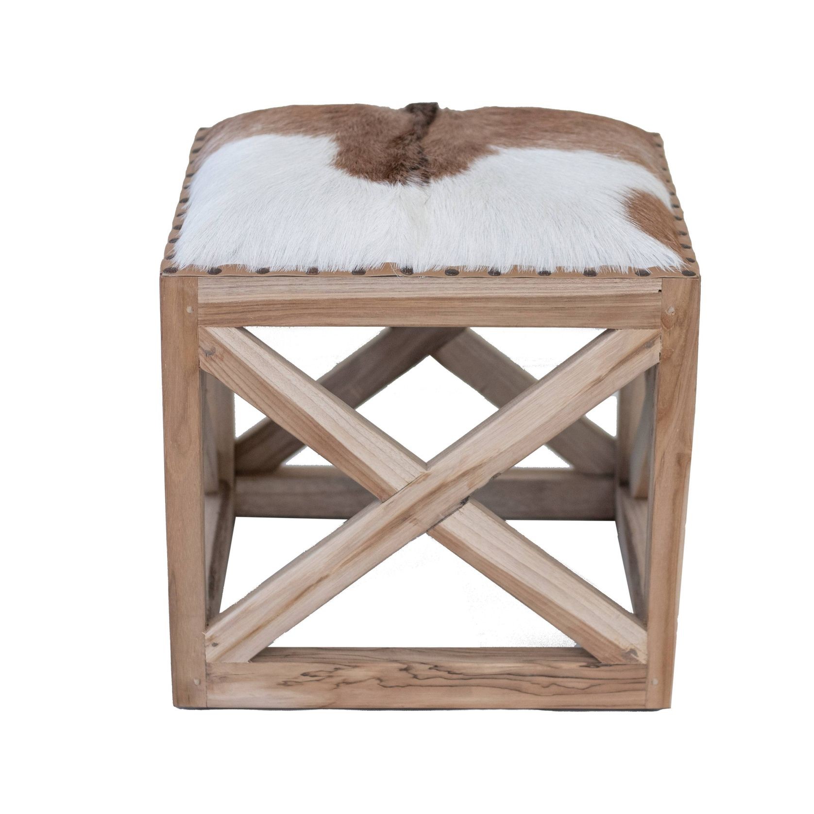 Square Goatskin Leather Stool gallery detail image