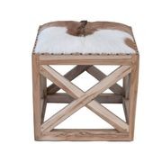 Square Goatskin Leather Stool gallery detail image