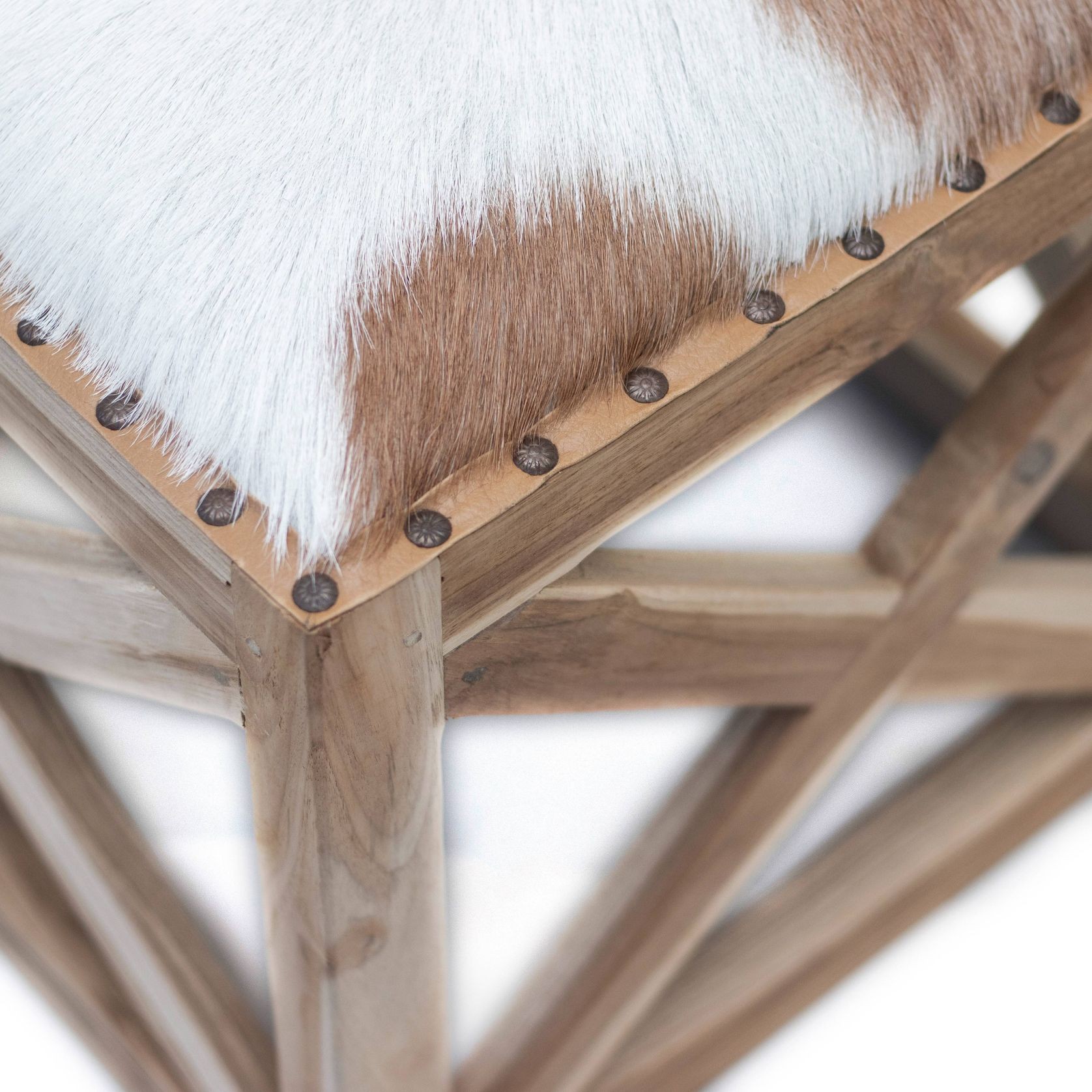 Square Goatskin Leather Stool gallery detail image