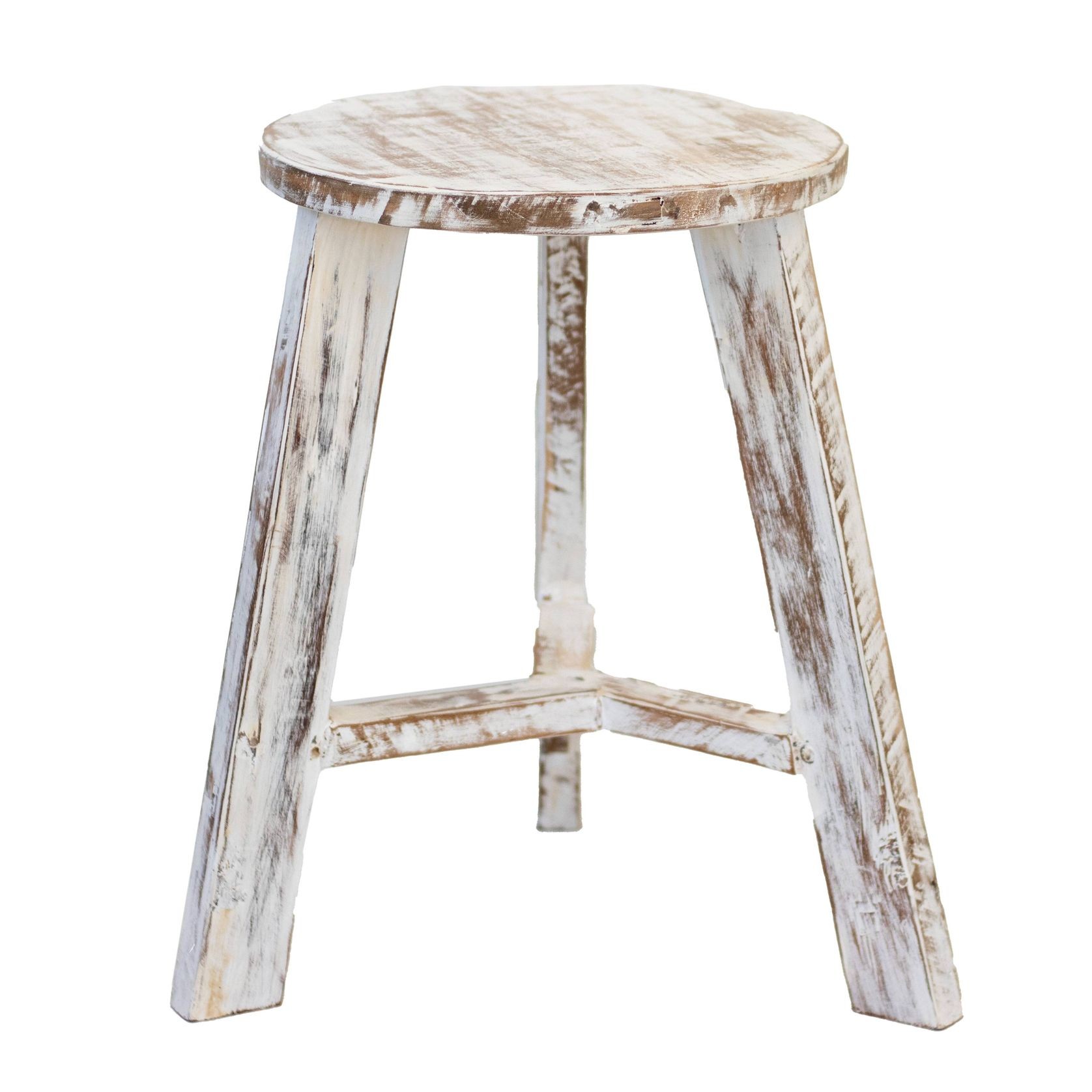 Rustico Reclaimed Teak Tripod Stool - Whitewash gallery detail image