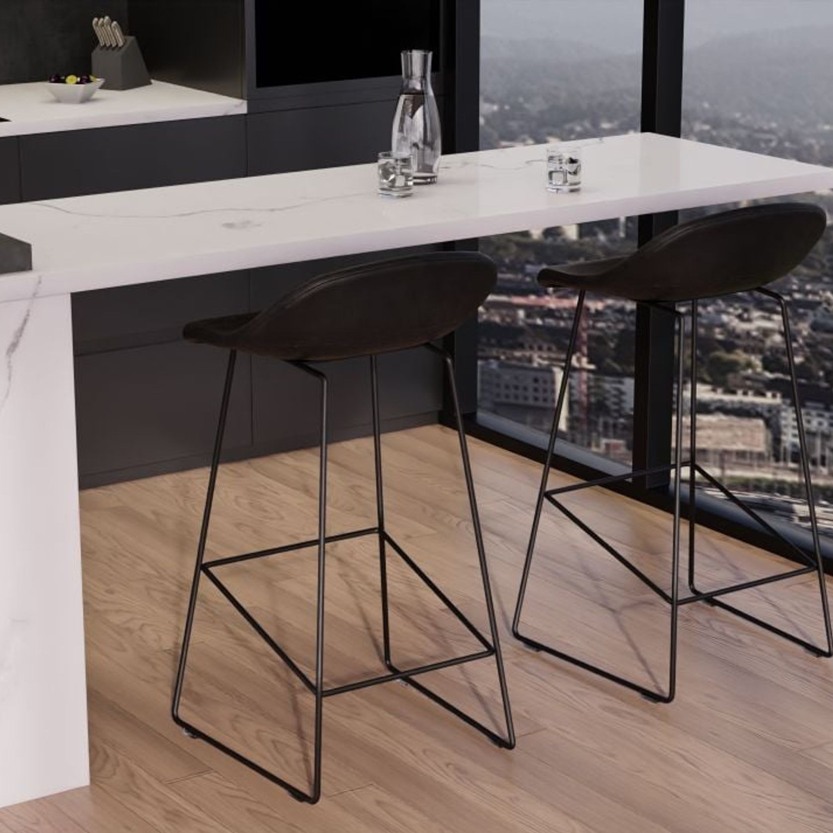 Pop Stool with Black Frame and Upholstered Vintage Black Seat gallery detail image