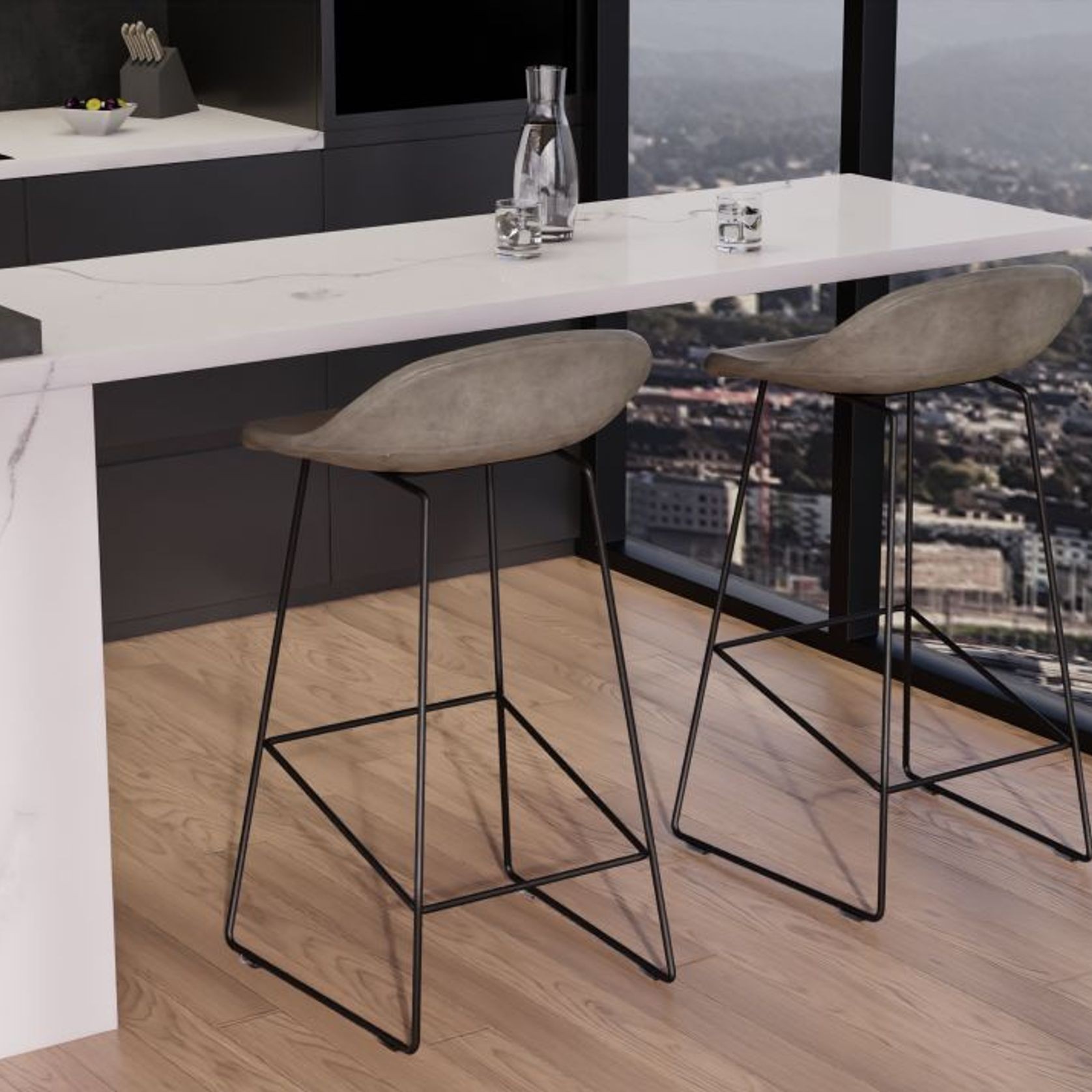 Pop Stool with Black Frame and Upholstered Vintage Grey Seat gallery detail image