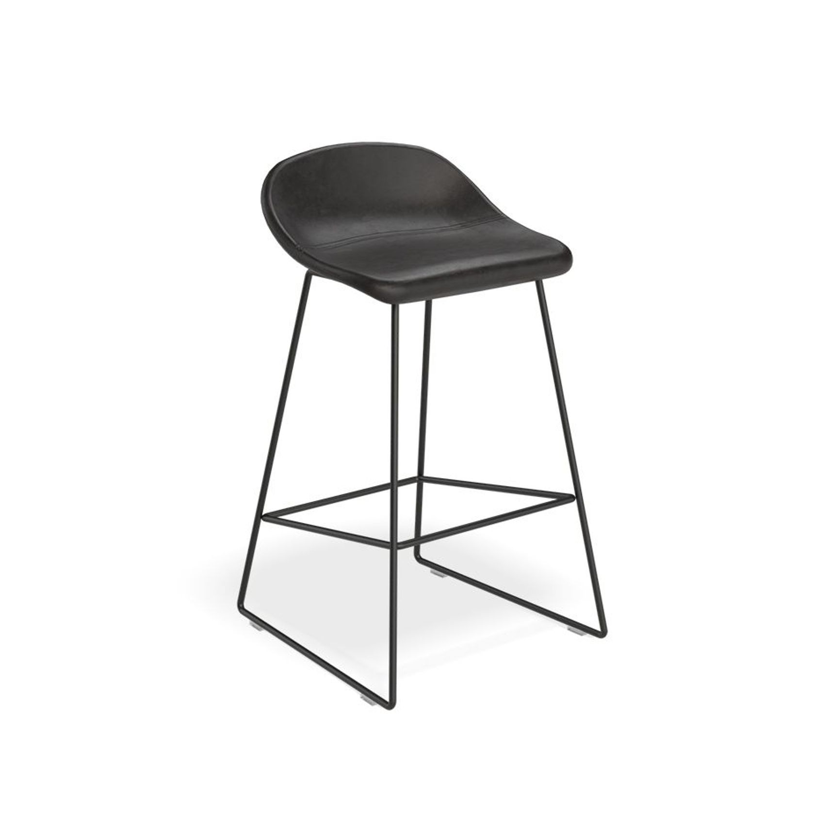 Pop Stool with Black Frame and Upholstered Vintage Black Seat gallery detail image