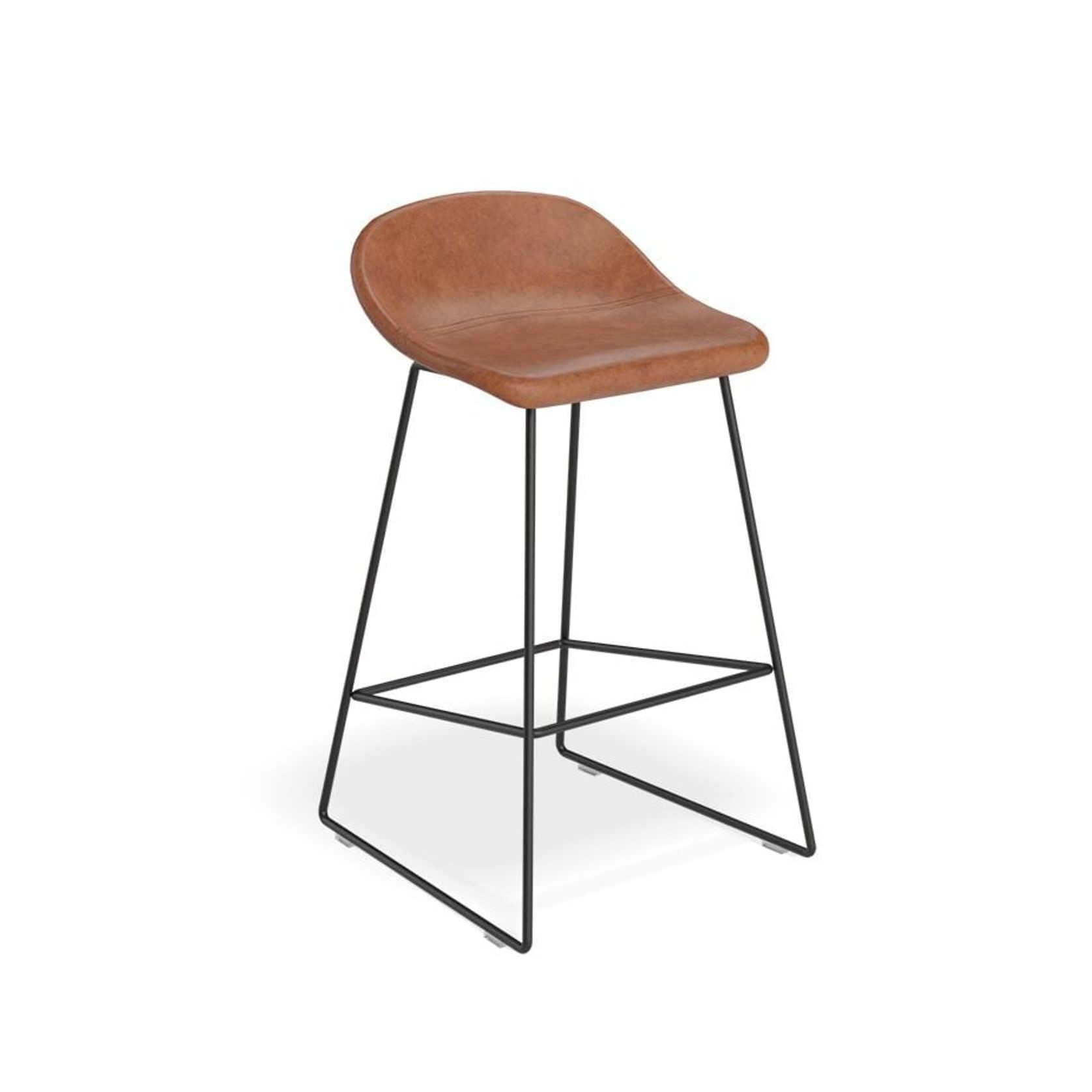 Pop Stool with Black Frame and Upholstered Vintage Tan Seat gallery detail image