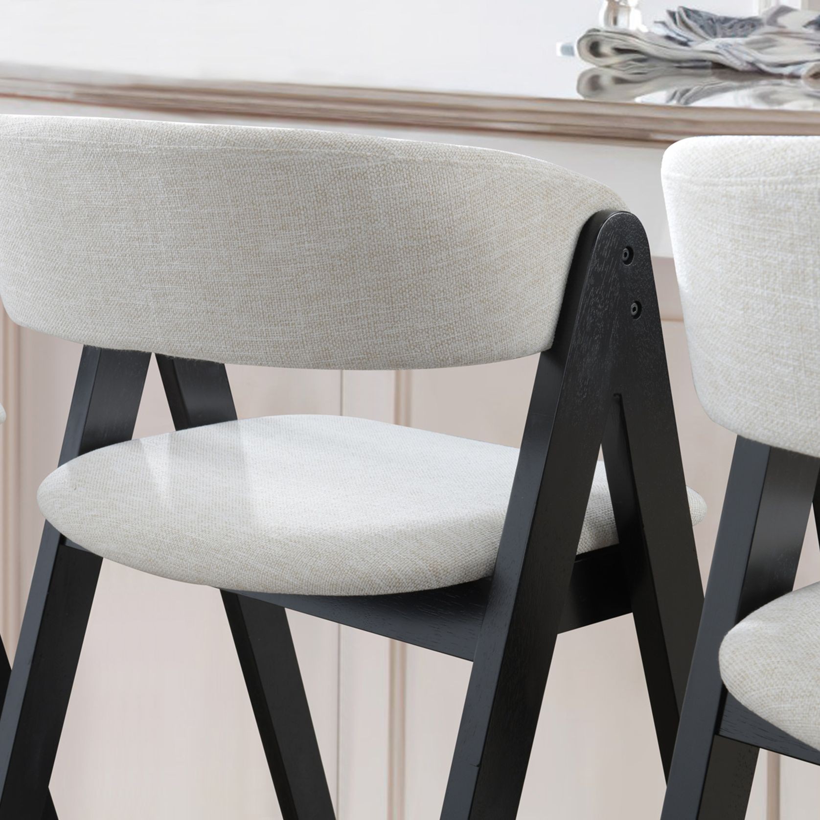 Gaudi Black Hardwood Counter Stool | Beige Fabric gallery detail image