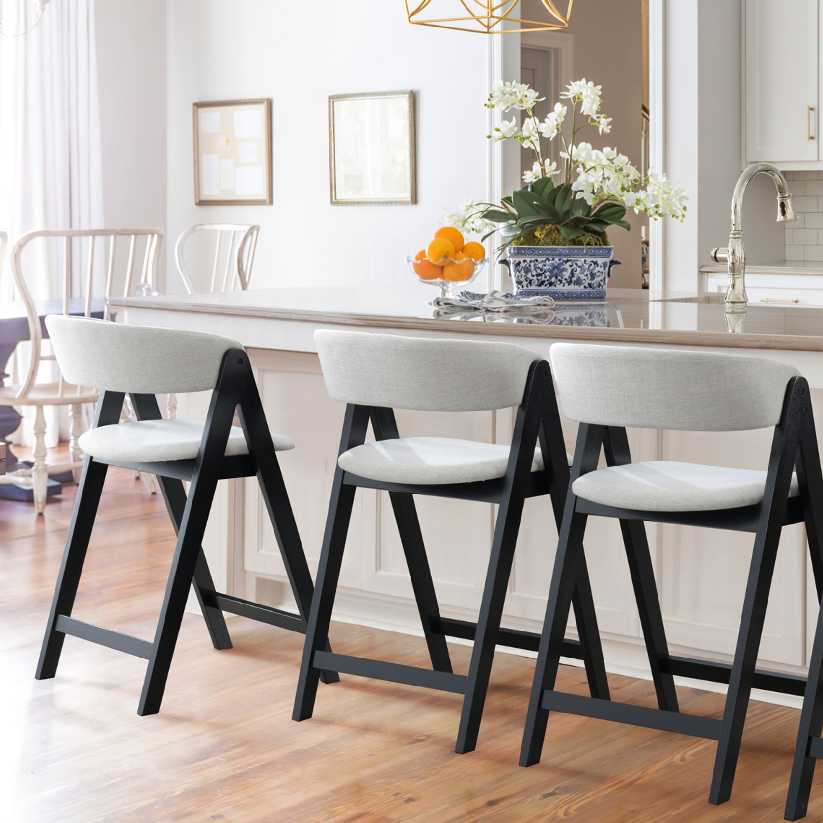 Gaudi Black Hardwood Counter Stool | Beige Fabric gallery detail image