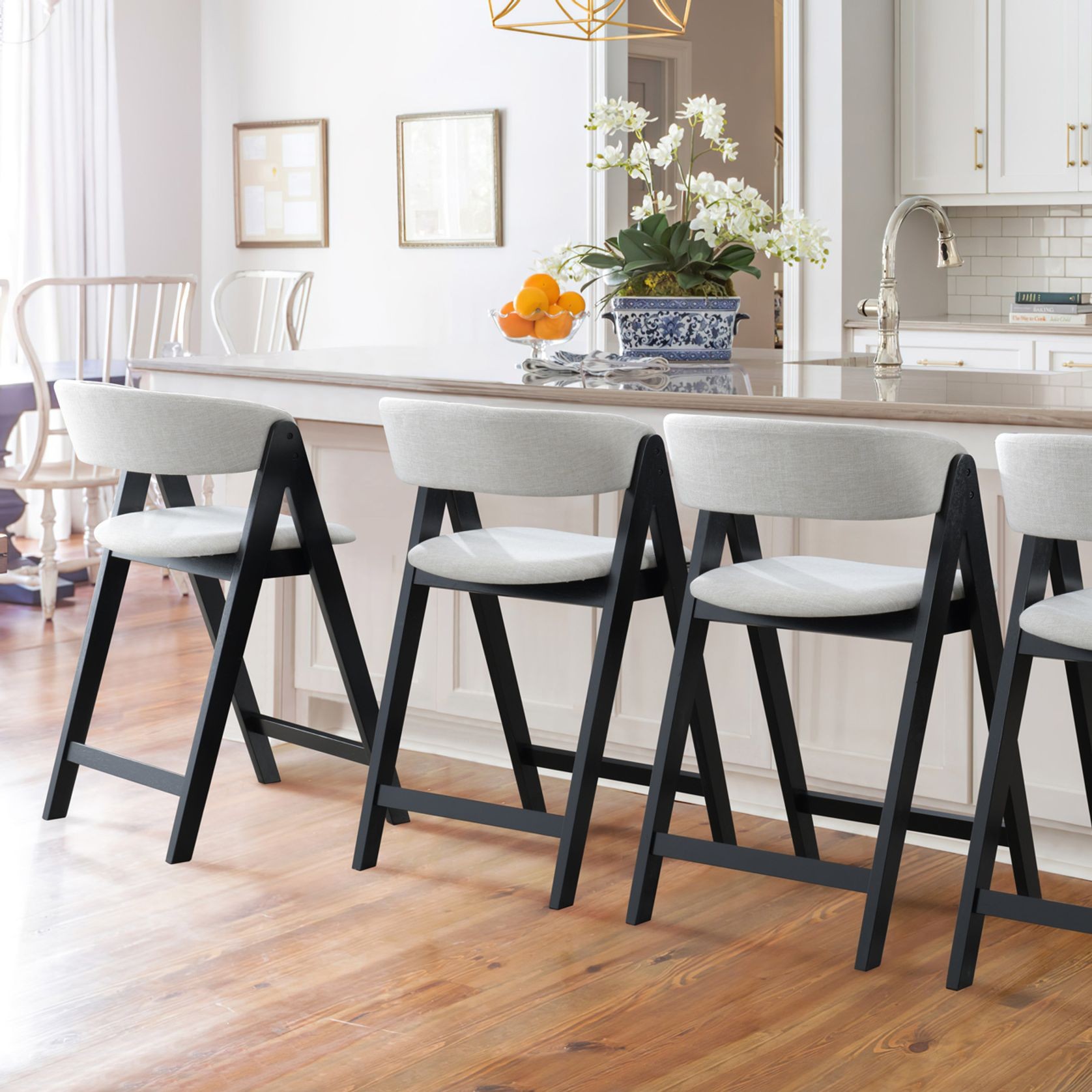 Gaudi Black Hardwood Counter Stool | Beige Fabric gallery detail image