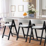 Gaudi Black Hardwood Counter Stool | Beige Fabric gallery detail image