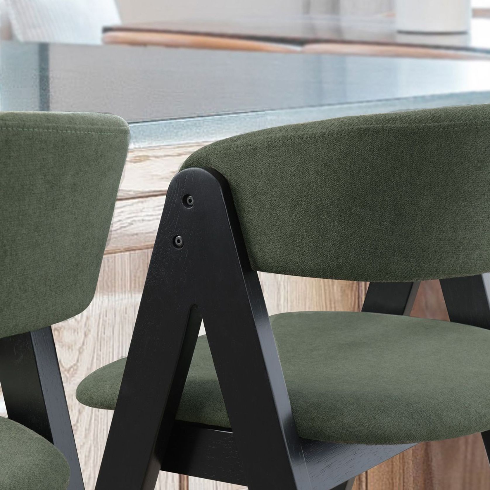 Gaudi Black Hardwood Counter Stool | Green Fabric gallery detail image