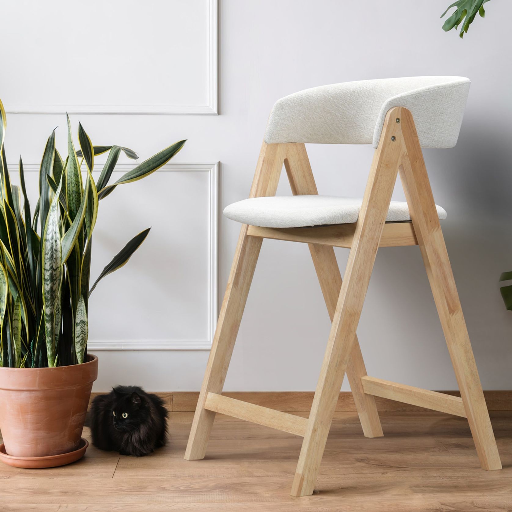 Gaudi Hardwood Counter Stool | Natural | Beige Fabric gallery detail image
