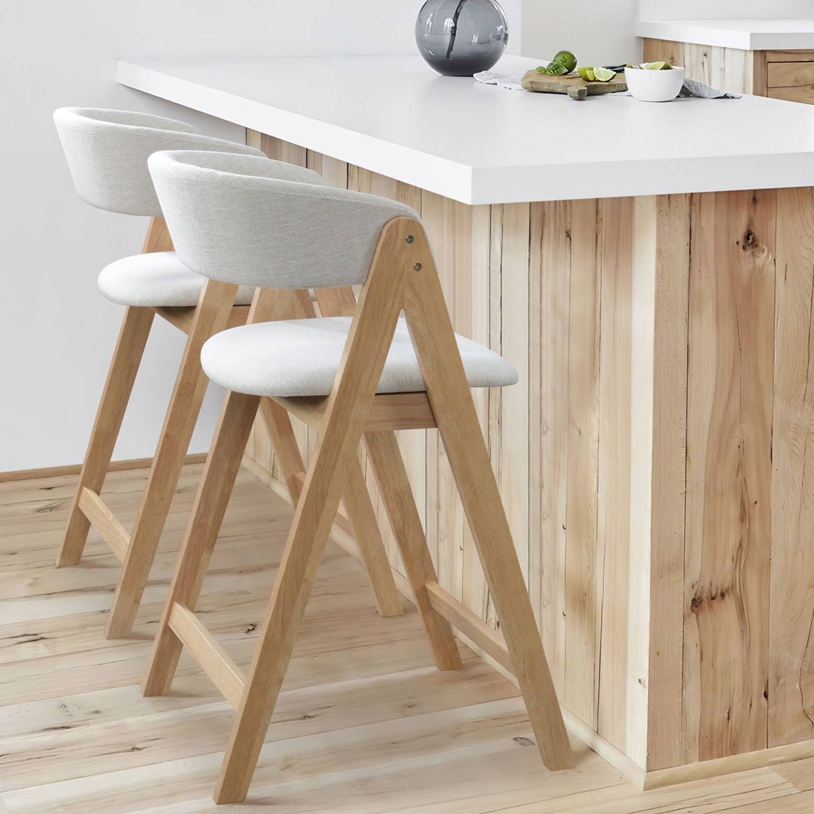 Gaudi Hardwood Counter Stool | Natural | Beige Fabric gallery detail image
