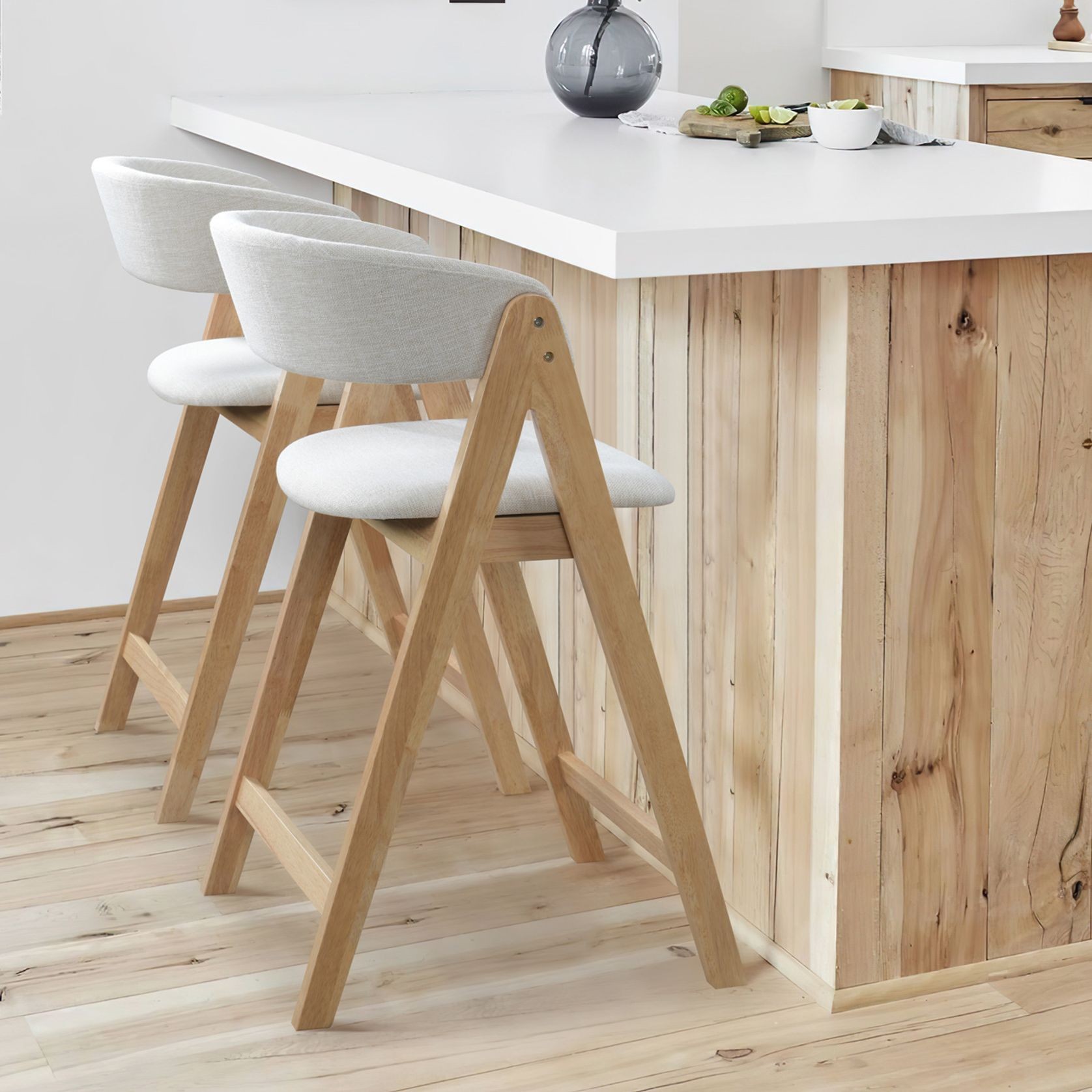 Gaudi Hardwood Counter Stool | Natural | Beige Fabric gallery detail image