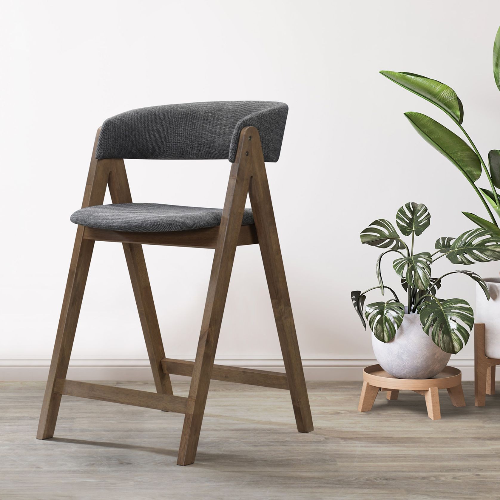 Gaudi Hardwood Counter Stool | Walnut | Charcoal Fabric gallery detail image