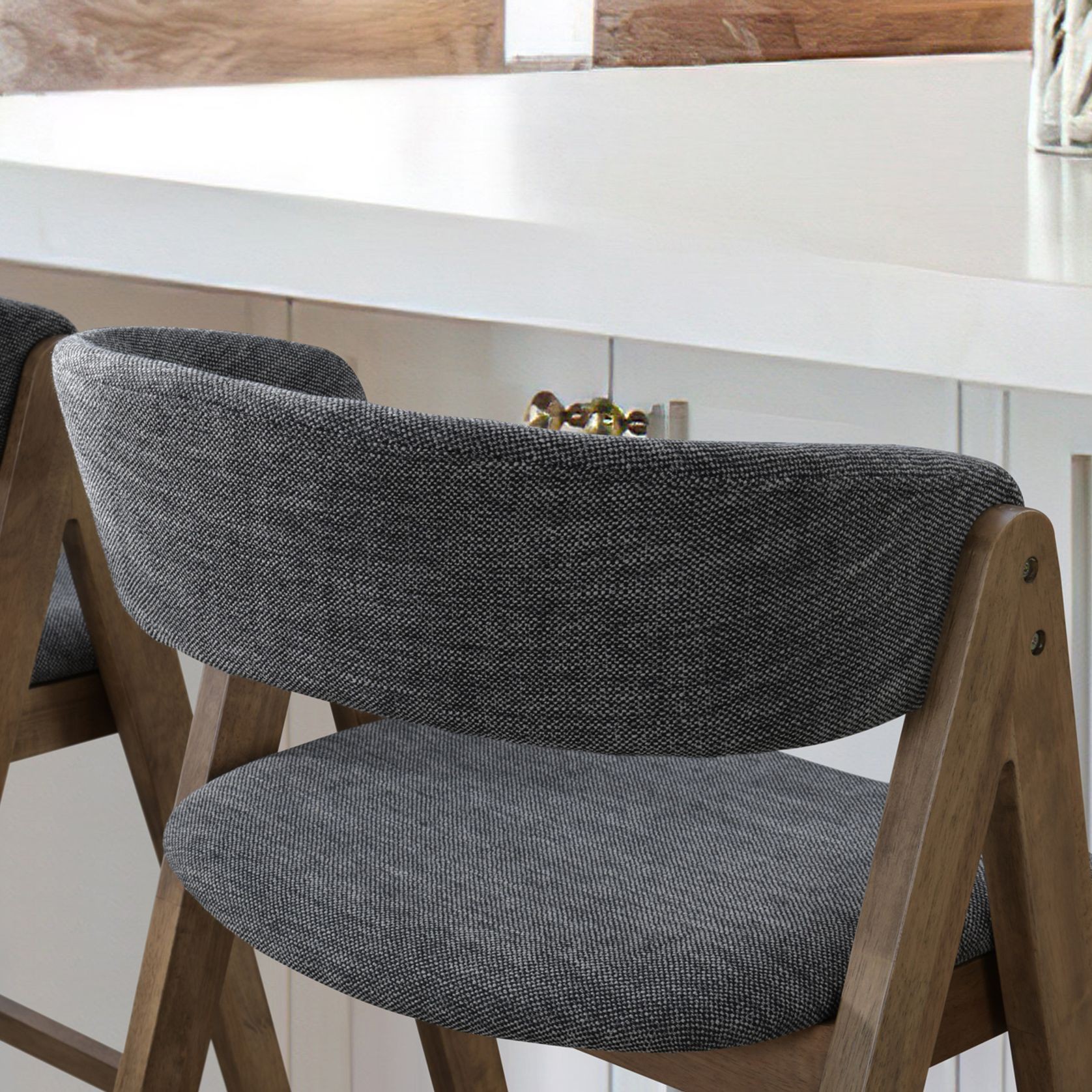 Gaudi Hardwood Counter Stool | Walnut | Charcoal Fabric gallery detail image