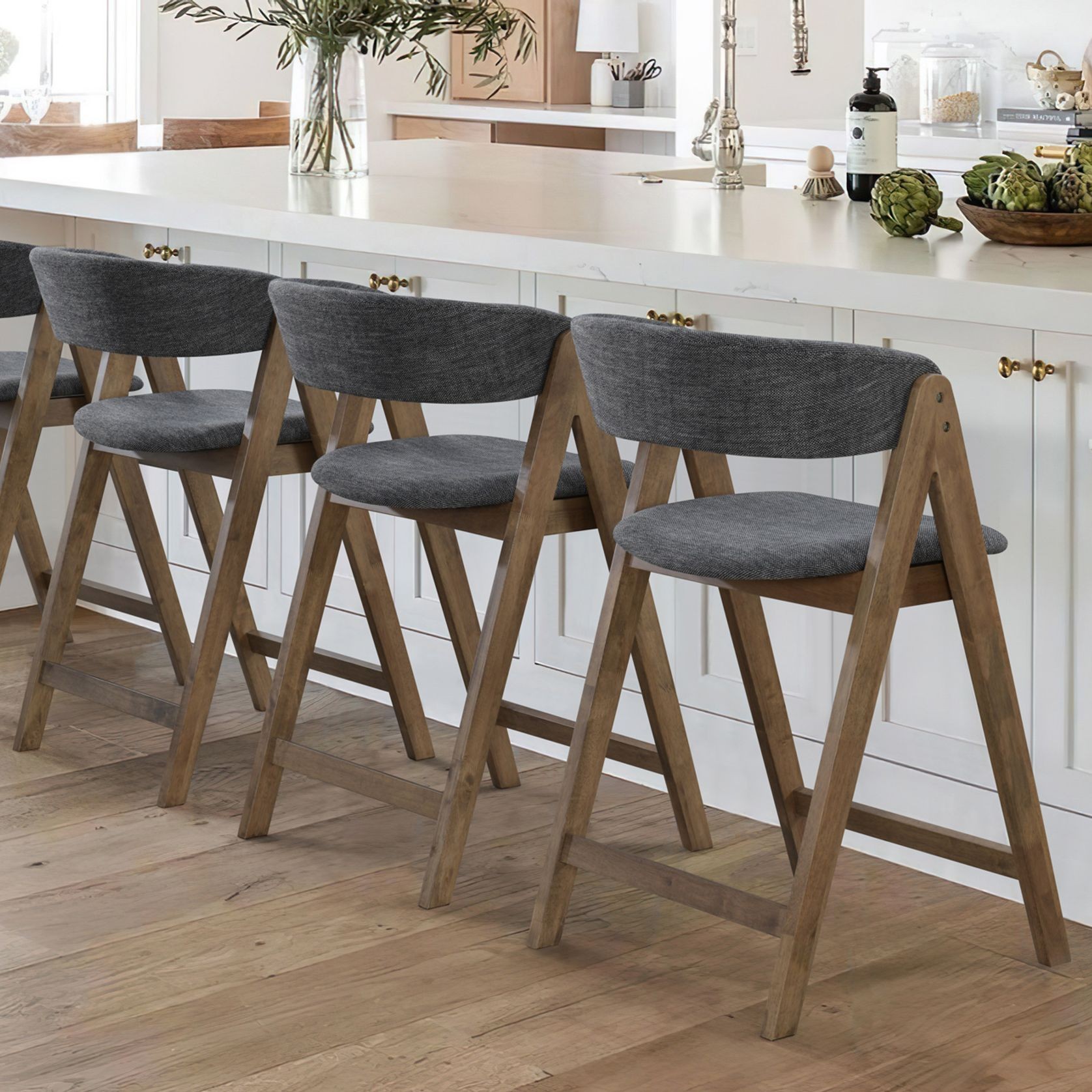 Gaudi Hardwood Counter Stool | Walnut | Charcoal Fabric gallery detail image