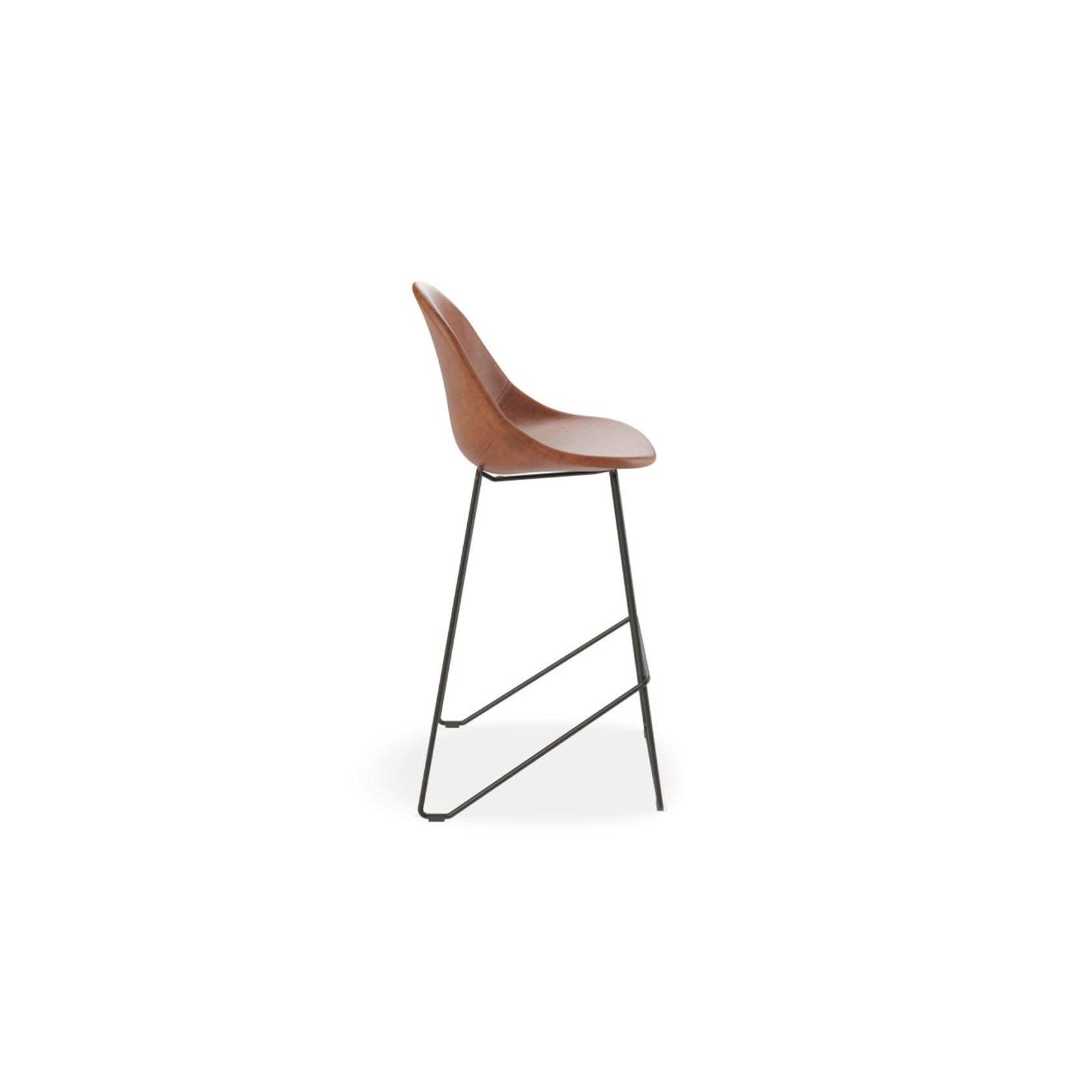 Pebble Stool Brown Upholstered Vintage Seat  - Counter Stool 65cm Seat - White Base gallery detail image