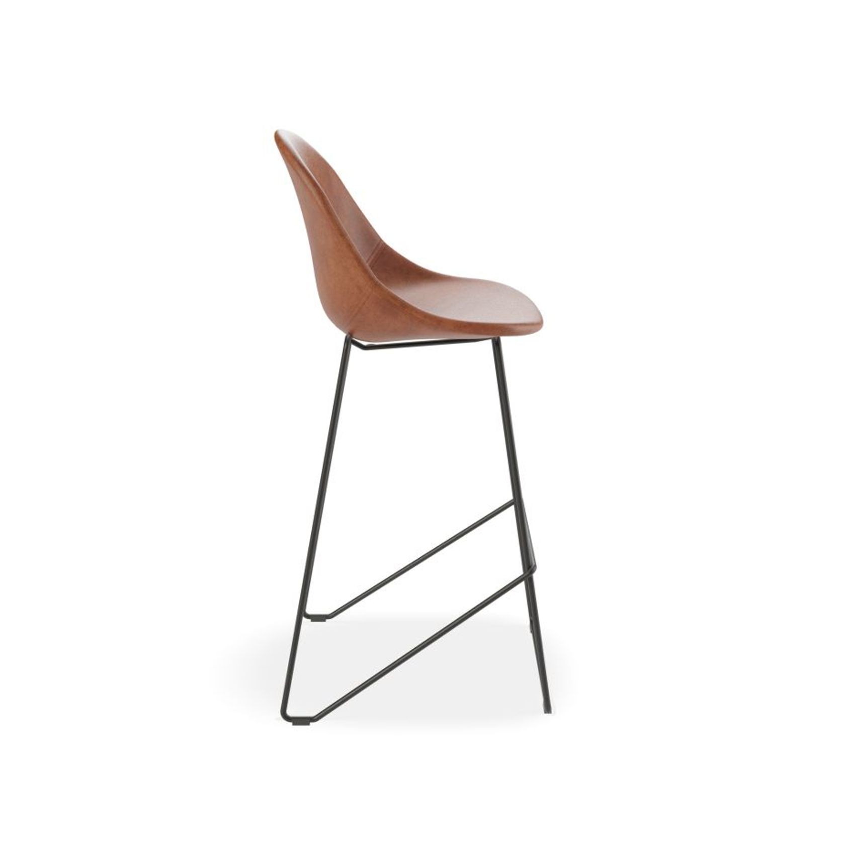 Pebble Stool Brown Upholstered Vintage Seat  - Counter Stool 65cm Seat - Black Base gallery detail image