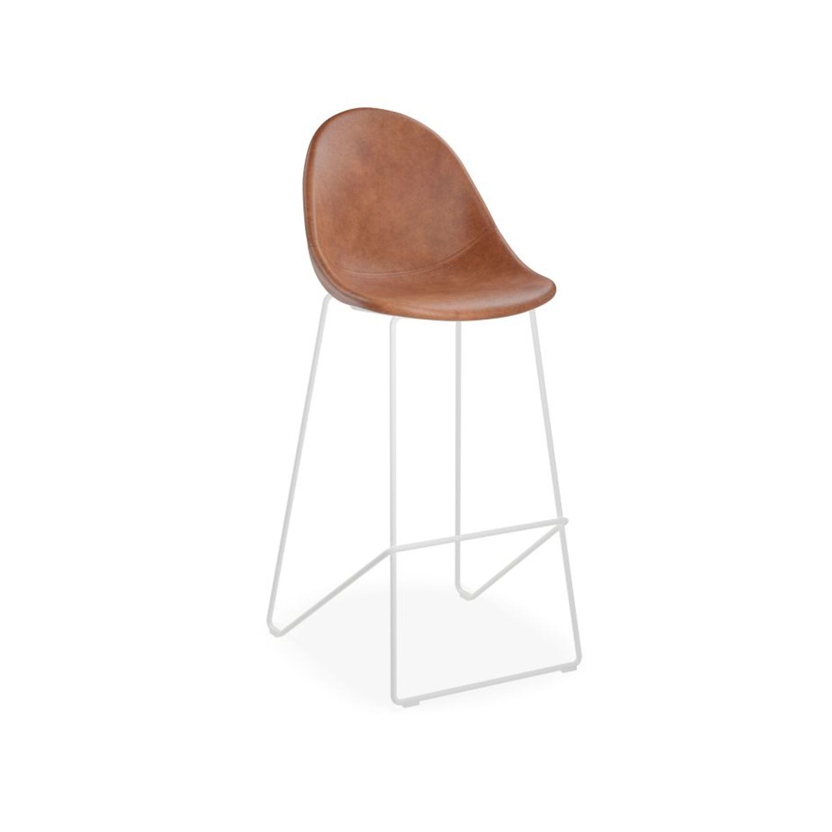 Pebble Stool Brown Upholstered Vintage Seat  - Counter Stool 65cm Seat - White Base gallery detail image