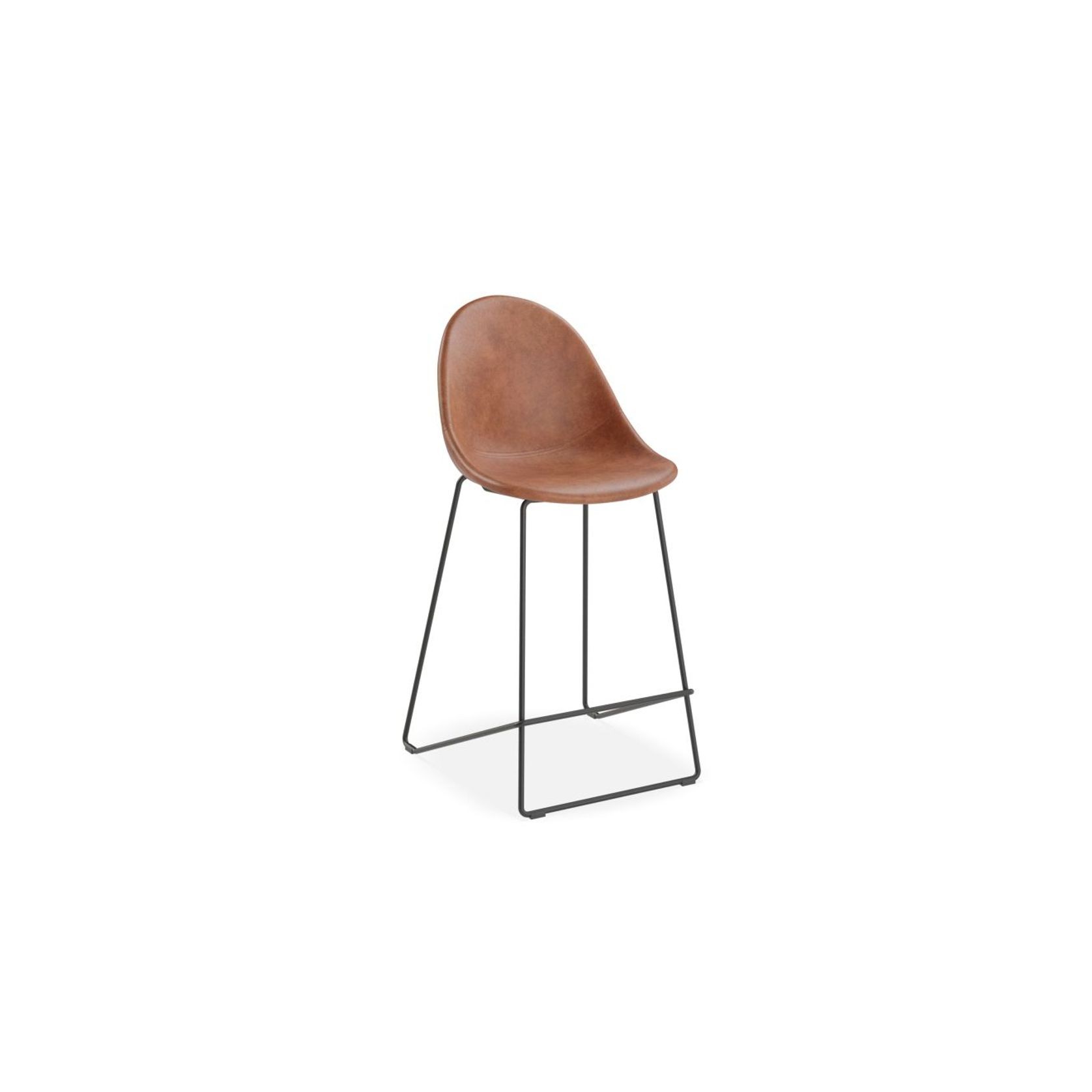 Pebble Stool Brown Upholstered Vintage Seat  - Counter Stool 65cm Seat - White Base gallery detail image