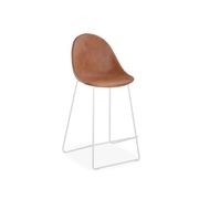 Pebble Stool Brown Upholstered Vintage Seat  - Counter Stool 65cm Seat - Black Base gallery detail image