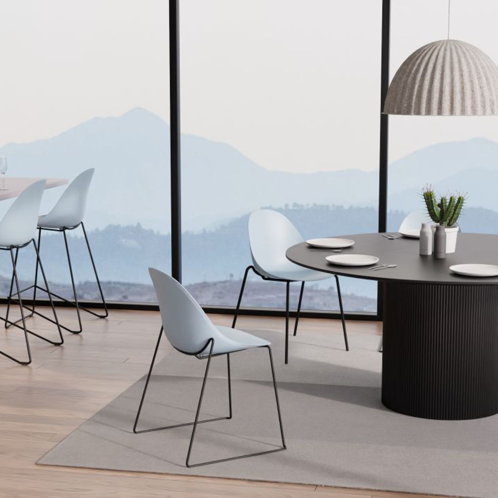 Pebble Blue Stool Shell Seat - Bar Stool 75cm Seat - Black Base gallery detail image