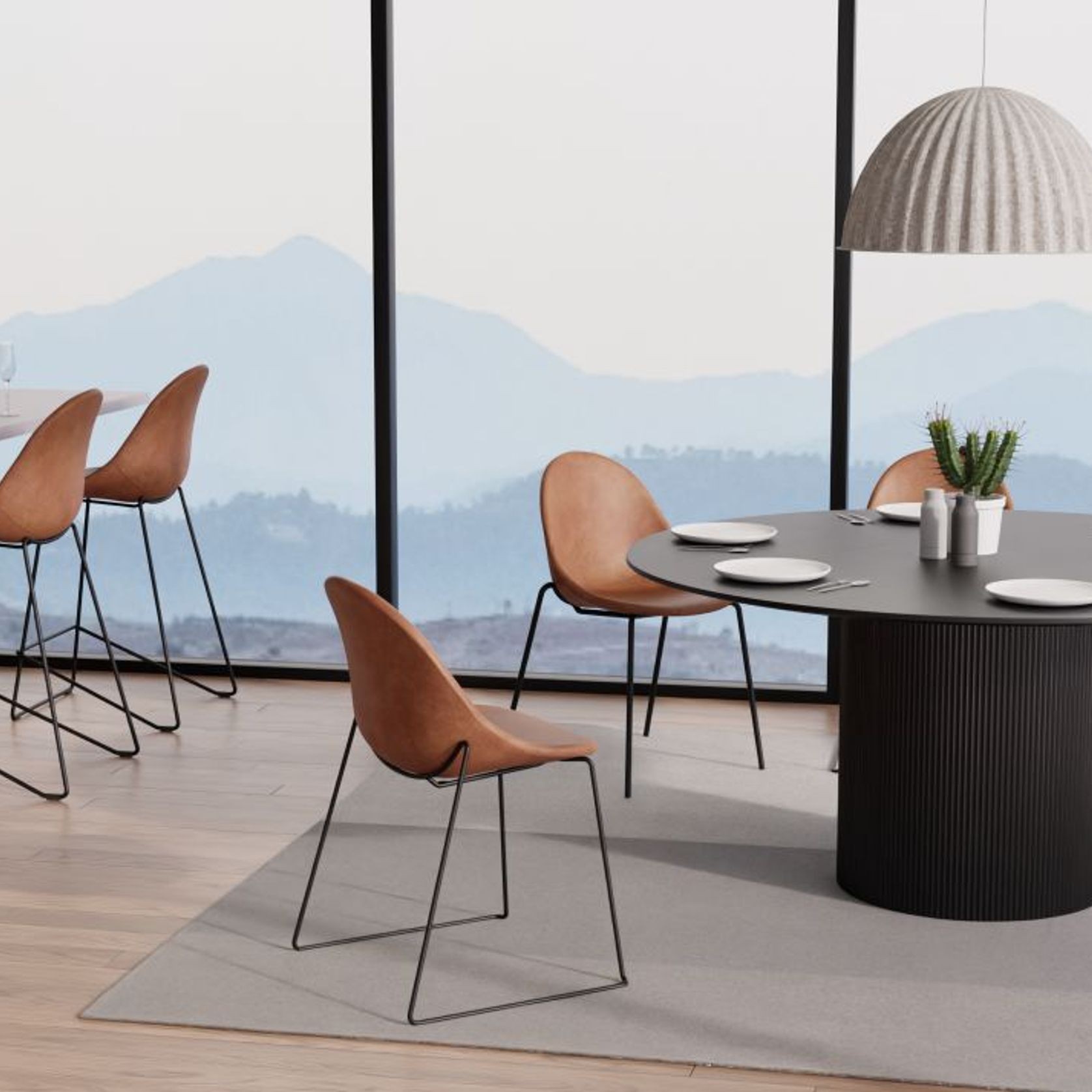 Pebble Stool Brown Upholstered Vintage Seat  - Counter Stool 65cm Seat - White Base gallery detail image