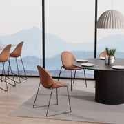 Pebble Stool Brown Upholstered Vintage Seat  - Counter Stool 65cm Seat - Black Base gallery detail image