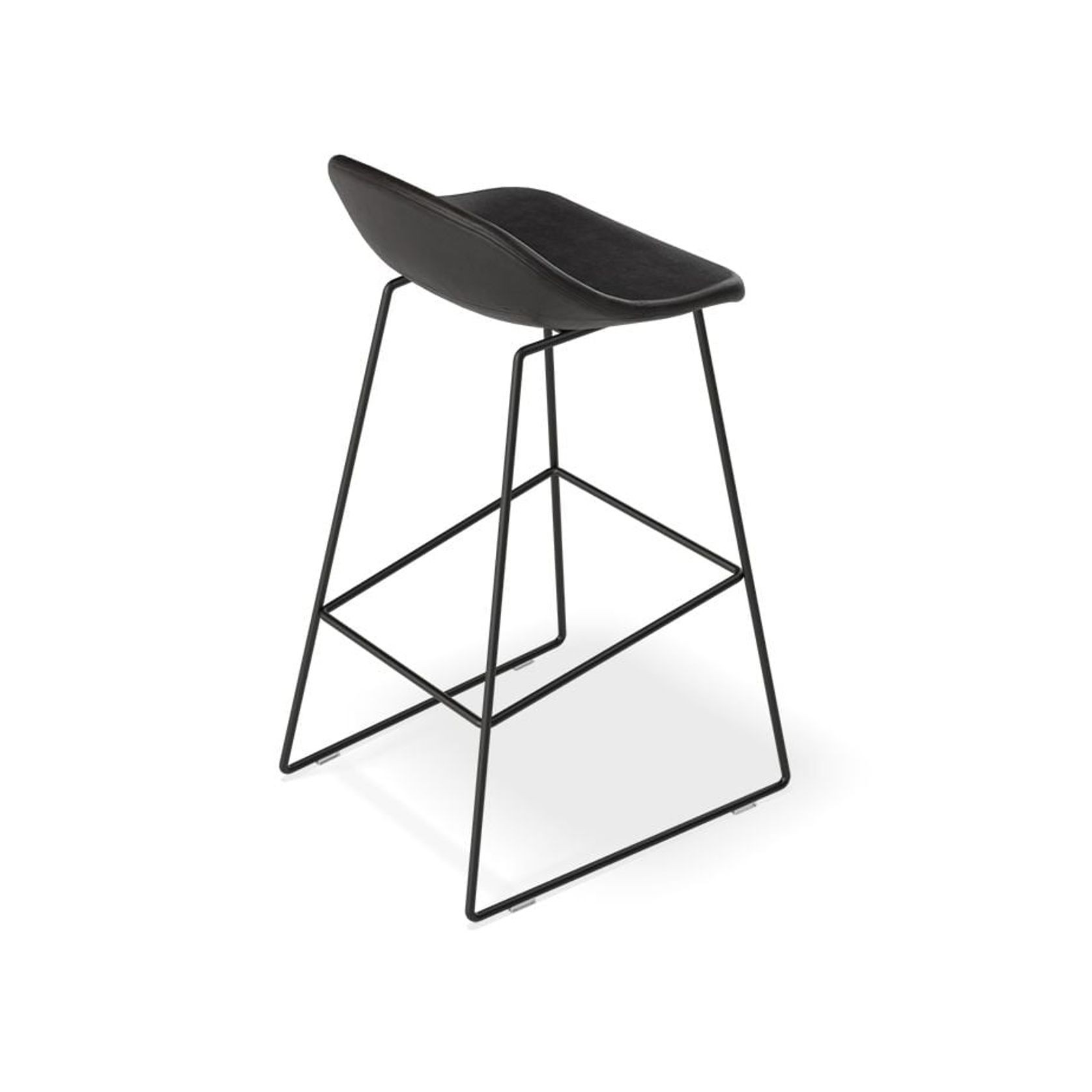 Pop Stool with Black Frame and Upholstered Vintage Black Seat gallery detail image