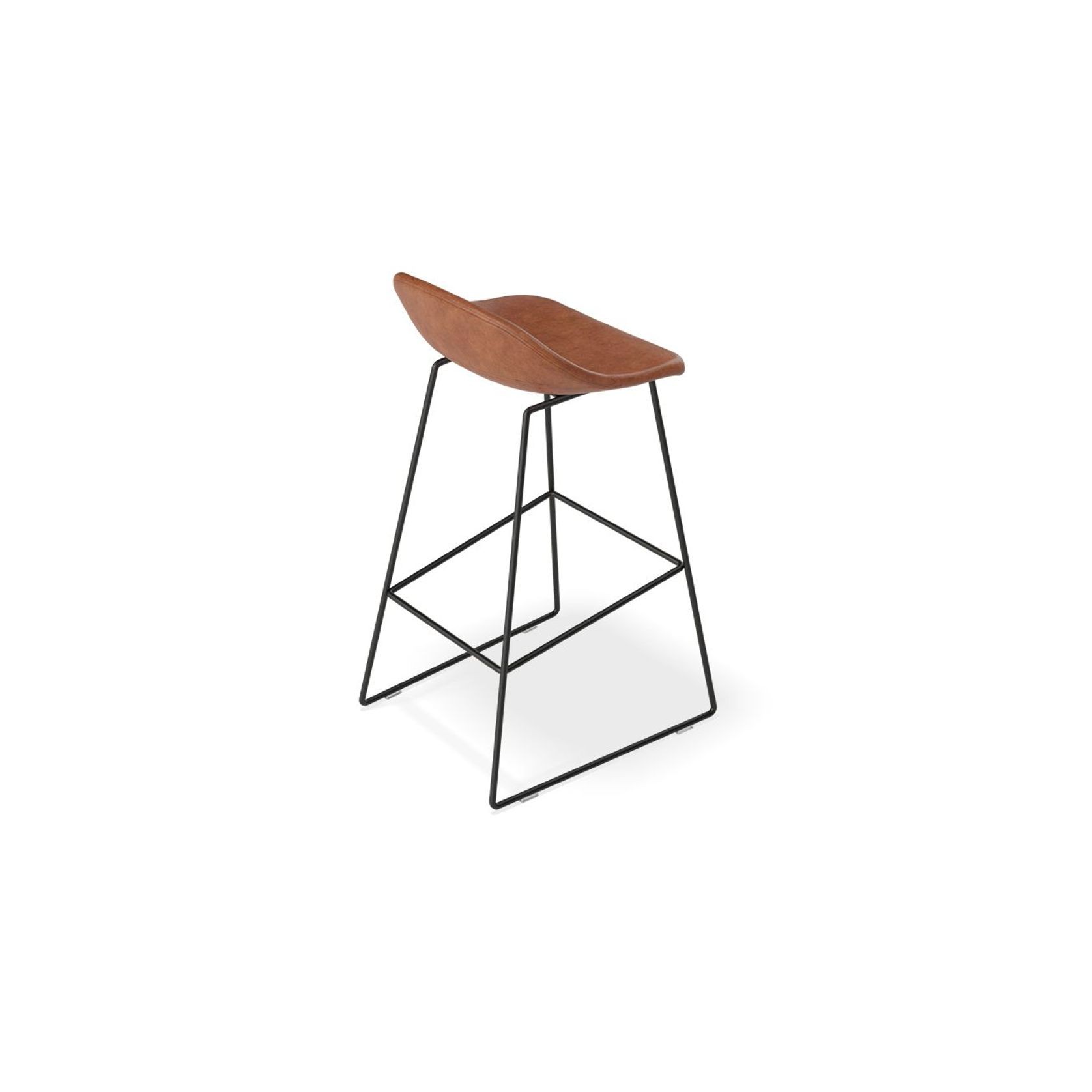 Pop Stool with Black Frame and Upholstered Vintage Tan Seat gallery detail image