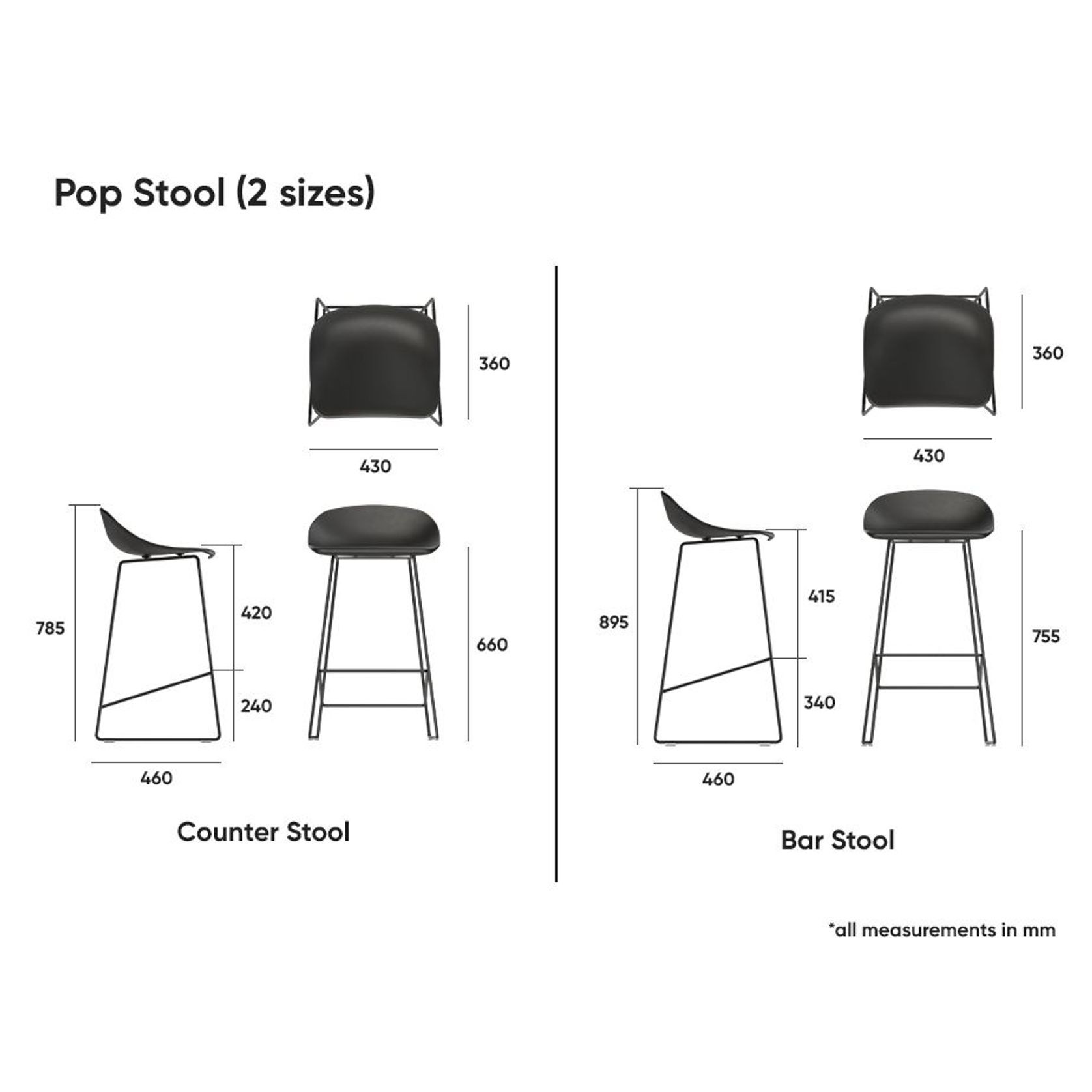 Pop Stool Black Frame and Black Shell Seat gallery detail image