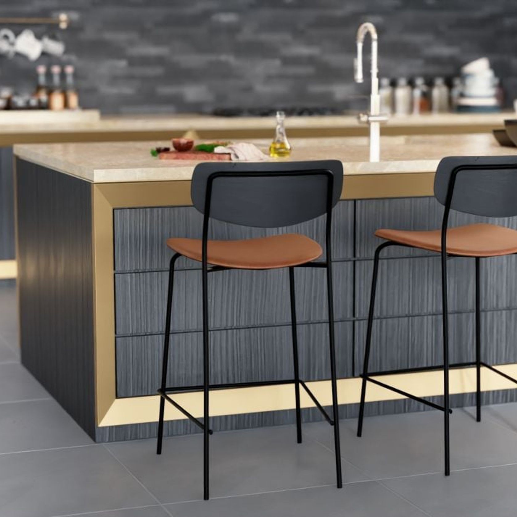 Rylie Stool Black with Vegan Leather Seat gallery detail image