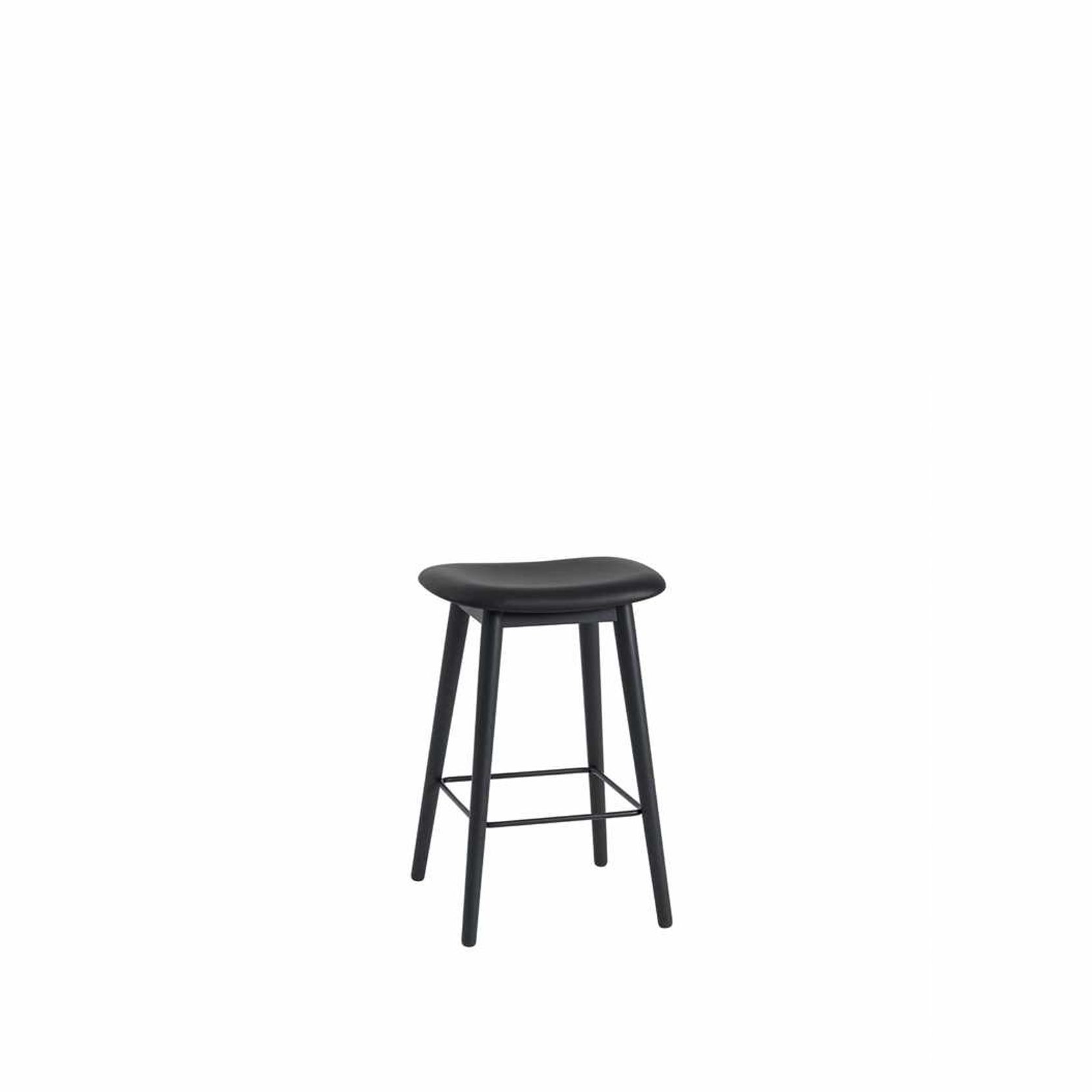 Muuto Fiber Counter Stool Wood Base 65cm - Leather gallery detail image