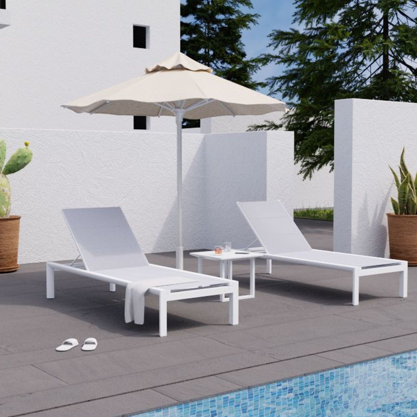 Alvor Sun Lounge - White - Light Grey Mesh gallery detail image
