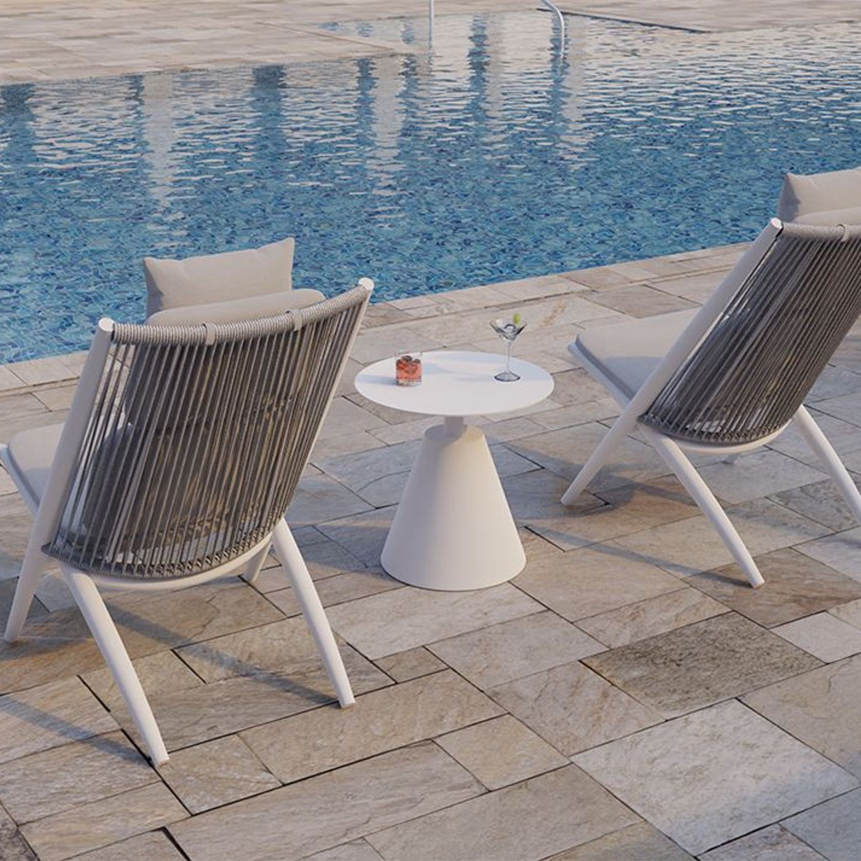 Minori Lounge Chair - Outdoor - White - Light Grey Cushion gallery detail image