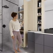 Innovative bathroom storage using an overlay sliding door track