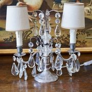 French Antique Silver & Glass Girandole Lamps gallery detail image