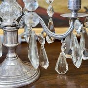 French Antique Silver & Glass Girandole Lamps gallery detail image