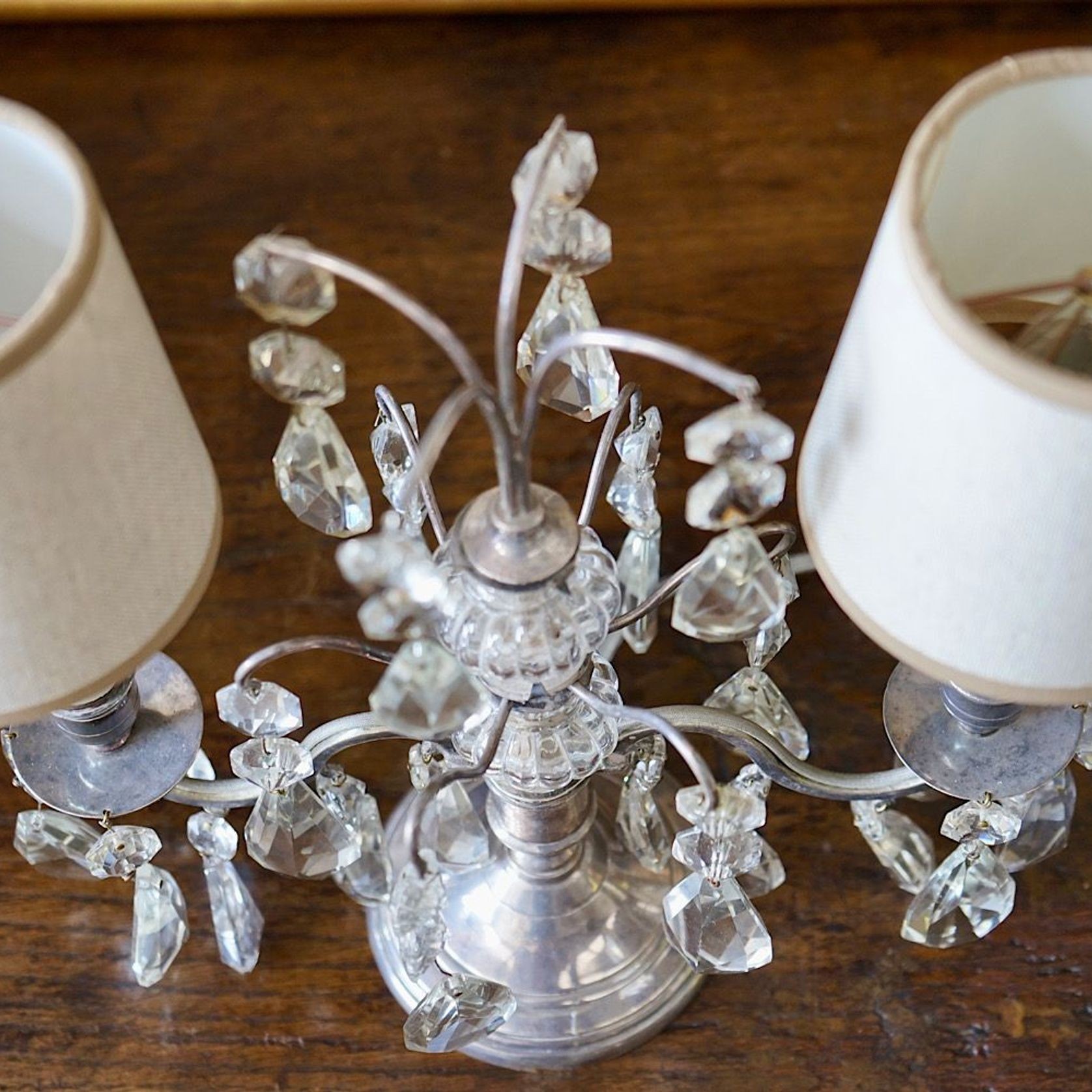 French Antique Silver & Glass Girandole Lamps gallery detail image