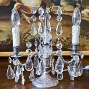 French Antique Silver & Glass Girandole Lamps gallery detail image