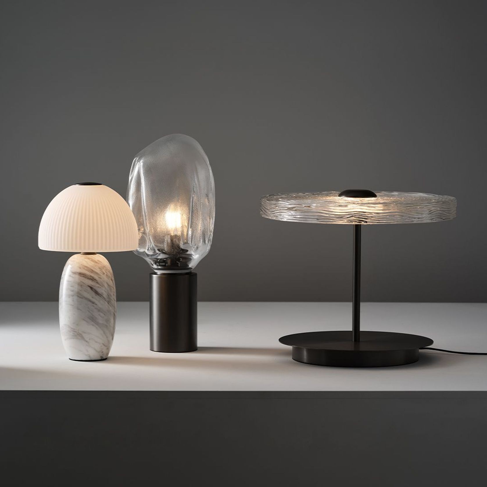 Tye 1 Light Glass Table Lamp in Frosted Marble gallery detail image