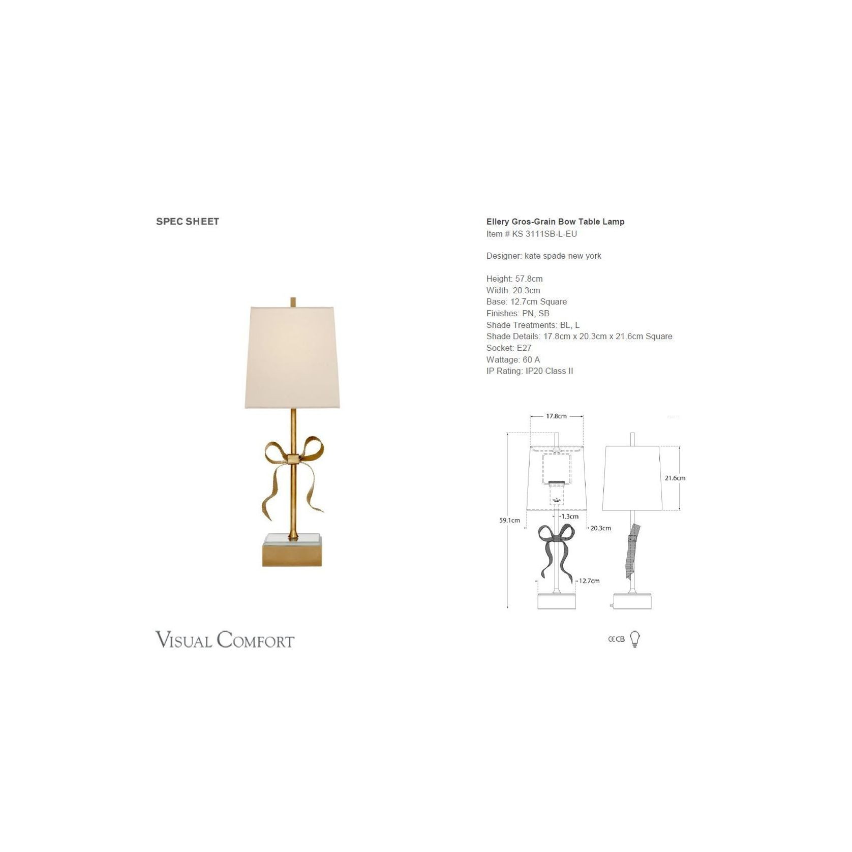 Kate Spade Ellery Gros-Grain Bow Table Lamp – Gold gallery detail image