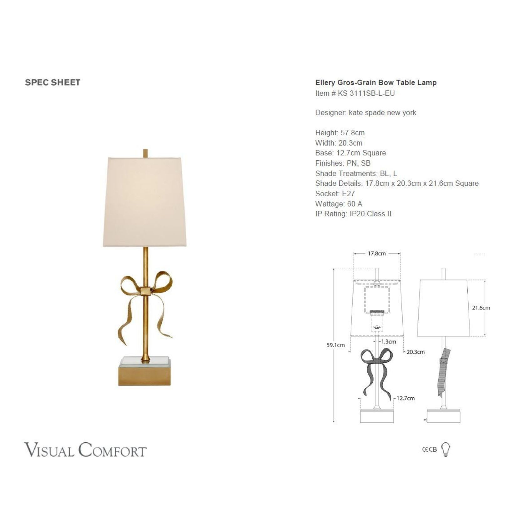 Kate Spade Ellery Gros-Grain Bow Table Lamp – Gold gallery detail image