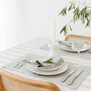 100% French Flax Linen Tablecloth- Wide Natural Stripe gallery detail image