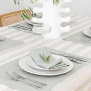 100% French Flax Linen Tablecloth- Wide Natural Stripe gallery detail image
