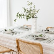 100% French Flax Linen Tablecloth- Wide Natural Stripe gallery detail image