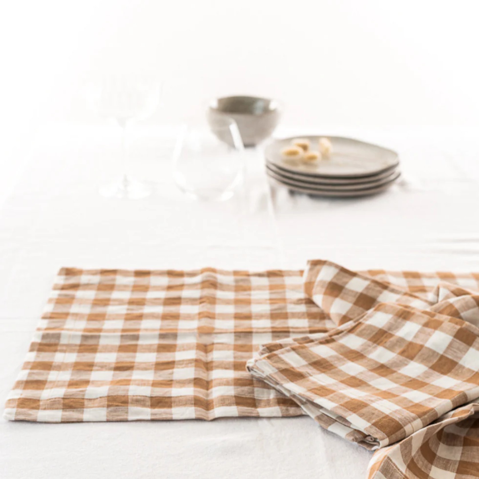 100% French Flax Linen Table Runner - Ginger Gingham gallery detail image