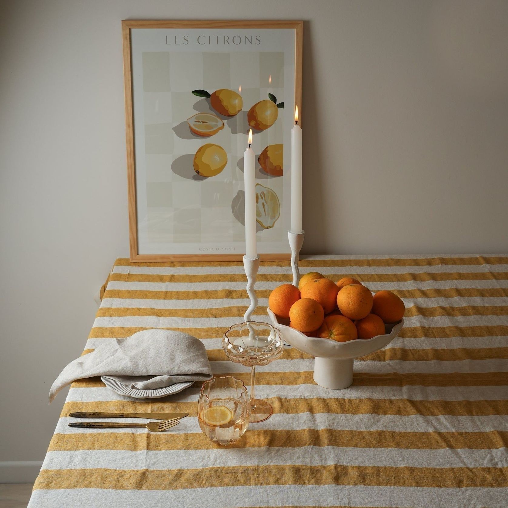 100% French Flax linen Tablecloth - Sunflower Stripe gallery detail image