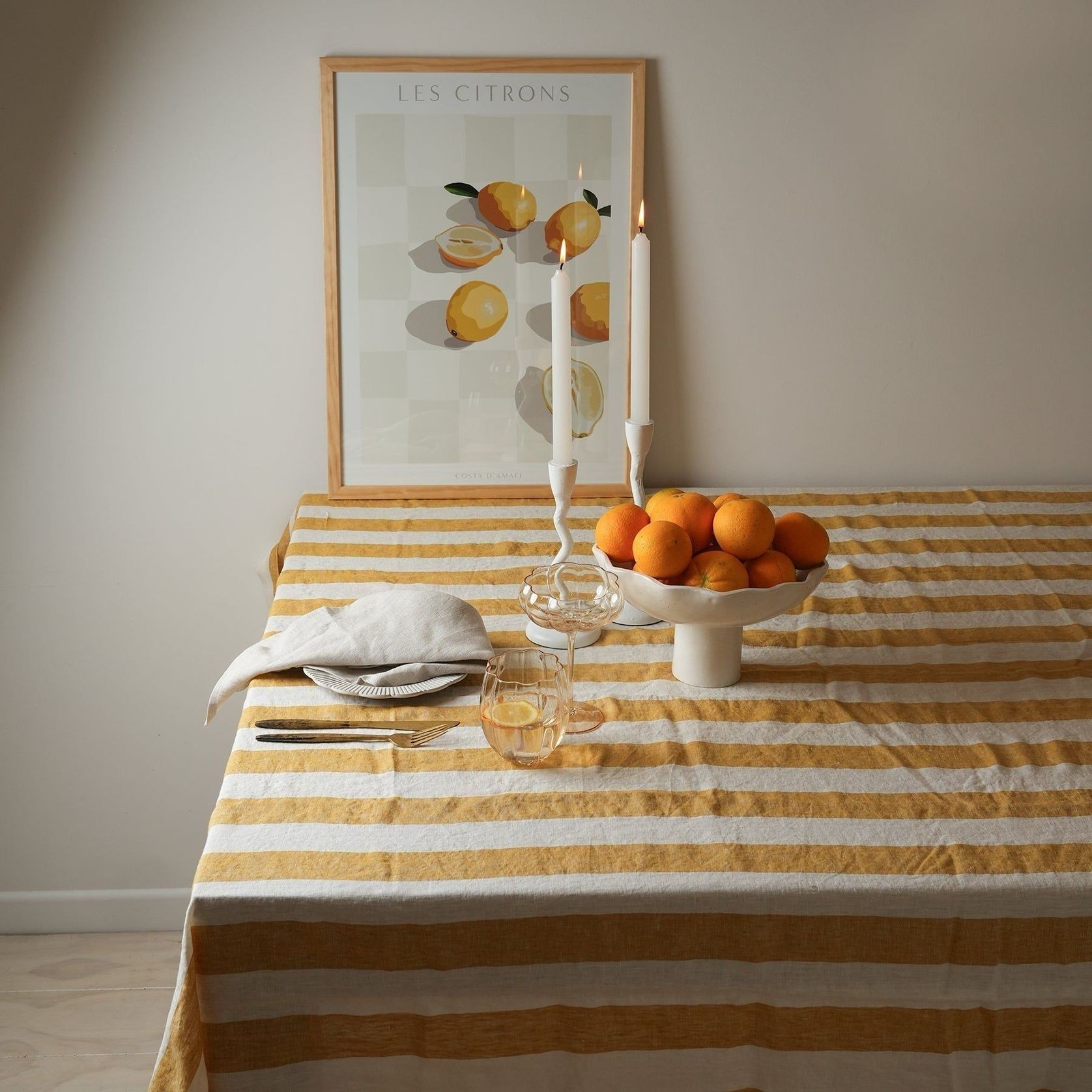 100% French Flax linen Tablecloth - Sunflower Stripe gallery detail image