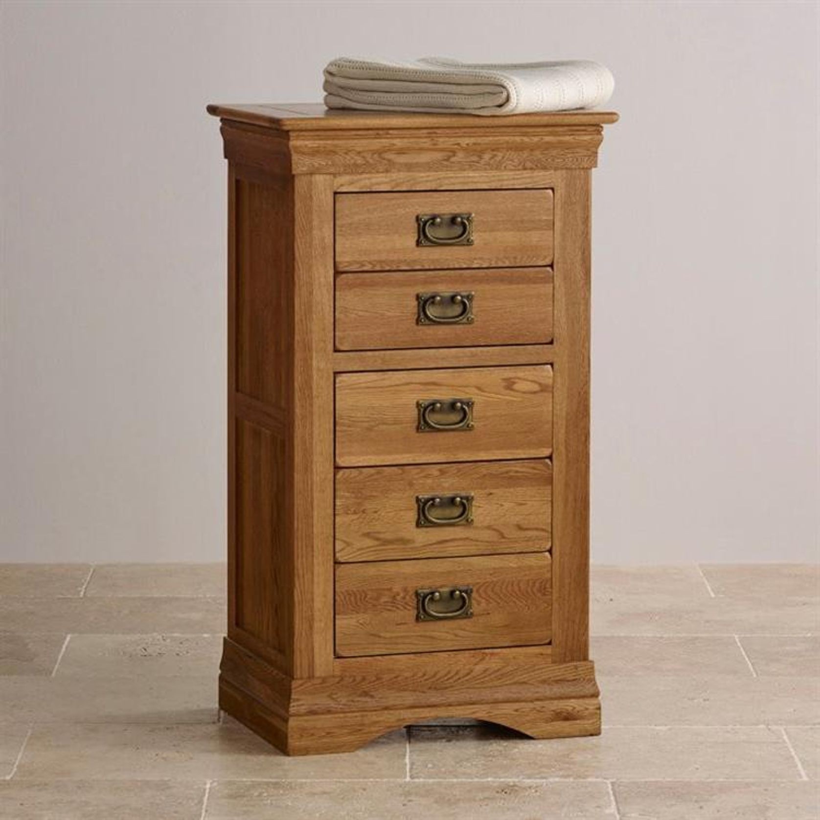 French Rustic Solid Oak 5 Drawers Tallboy gallery detail image